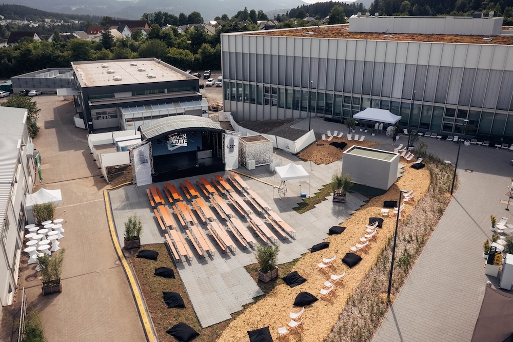 Aerial view of the TRUMPF 100 Mission Future outdoor site Aerial view of the extensive outdoor area at the TRUMPF 100 Mission Future Family Festival