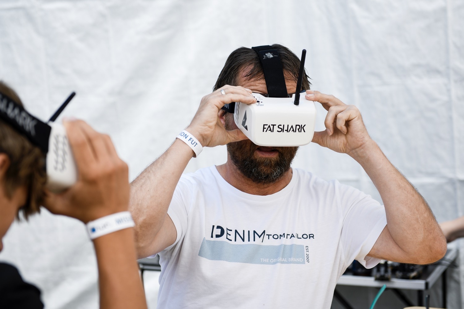 FPV Experience Station with Fat Shark goggles at Mission Future A participant tries out an FPV station with Fat Shark goggles at the TRUMPF 100 Mission Future Family Festival